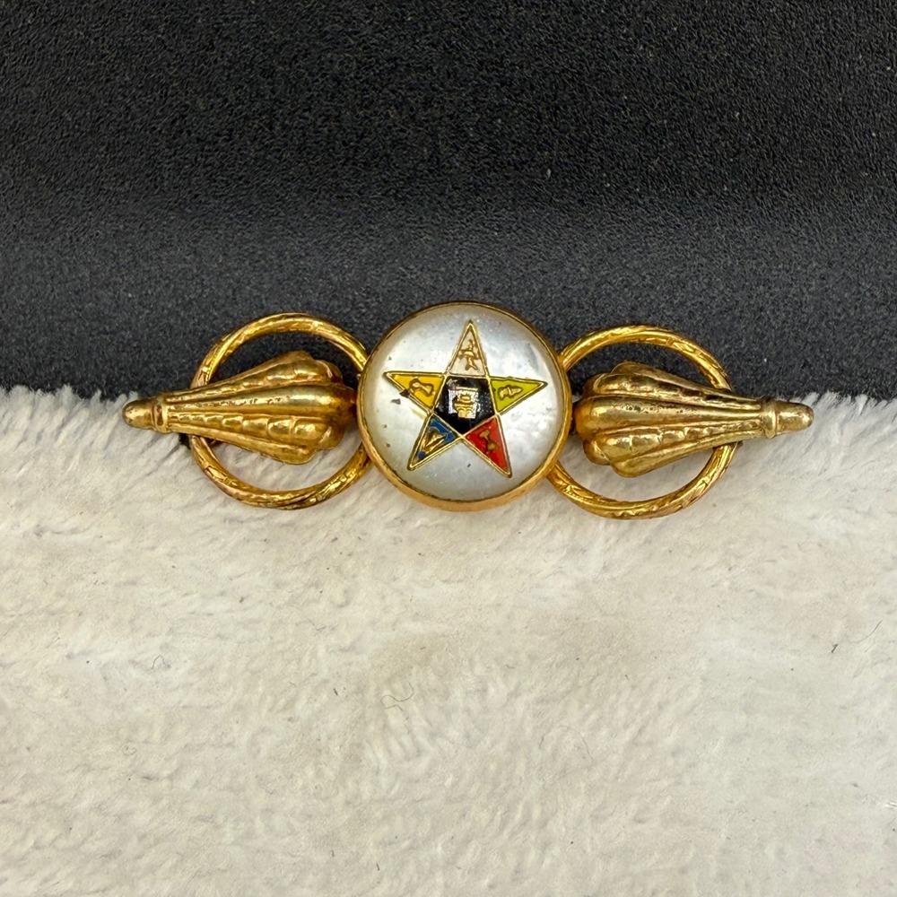 Vintage AMCO Order of the Eastern Star Brooch Gold Filled Enamel MOP READ